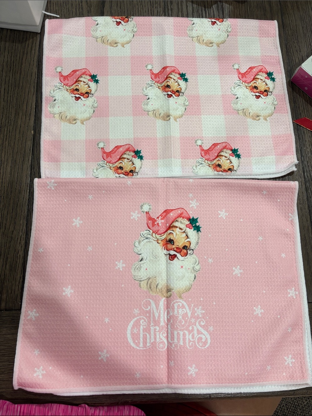 Pink Santa Holiday Kitchen Towels Set